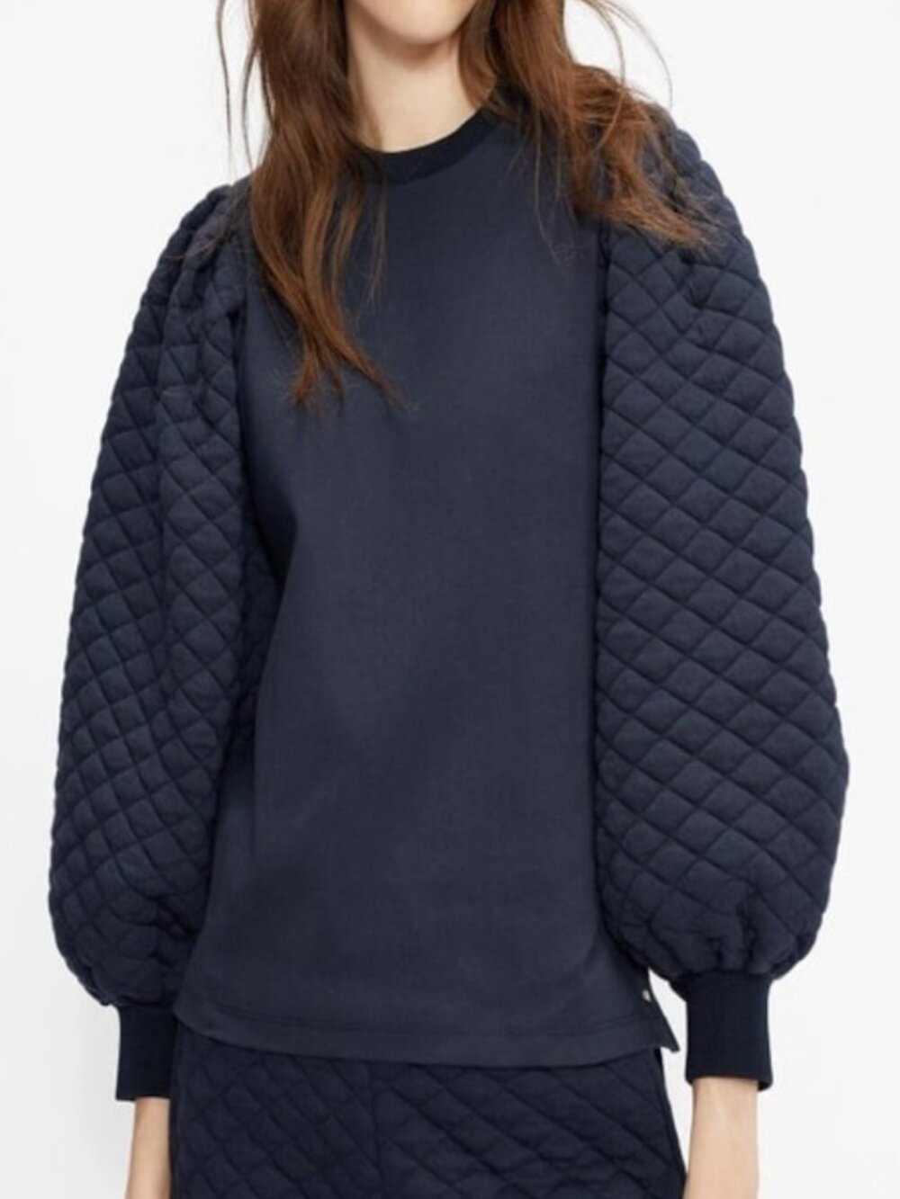 Ted Baker Quilted Puff Sleeve Sweatshirt Sweater Navy Blue Size 2